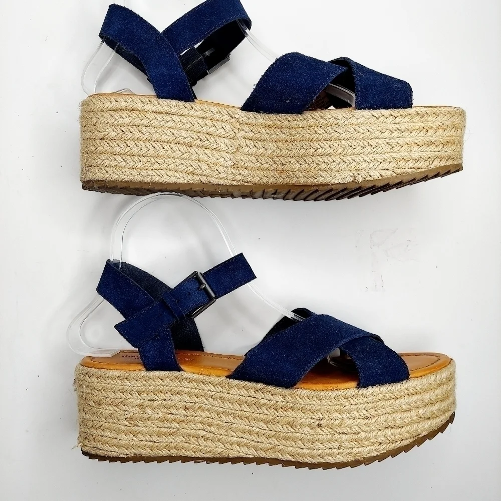 American Eagle Women's Size 9 Espadrille Sandal Platform Strappy Navy Suede EUC - Picture 11 of 13